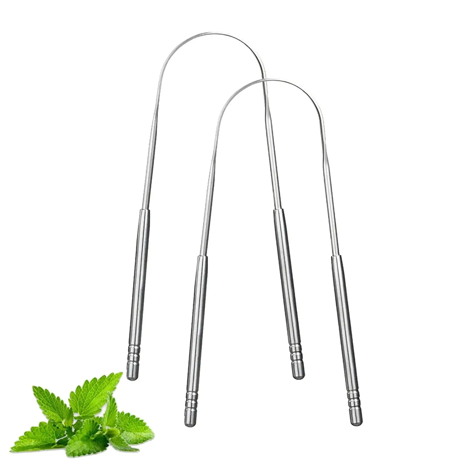 Stainless Steel Tongue Cleaners (2-Pack, Silver) - Oral Daily Care Tool for Adults to Reduce Bad Breath and Freshen Breath