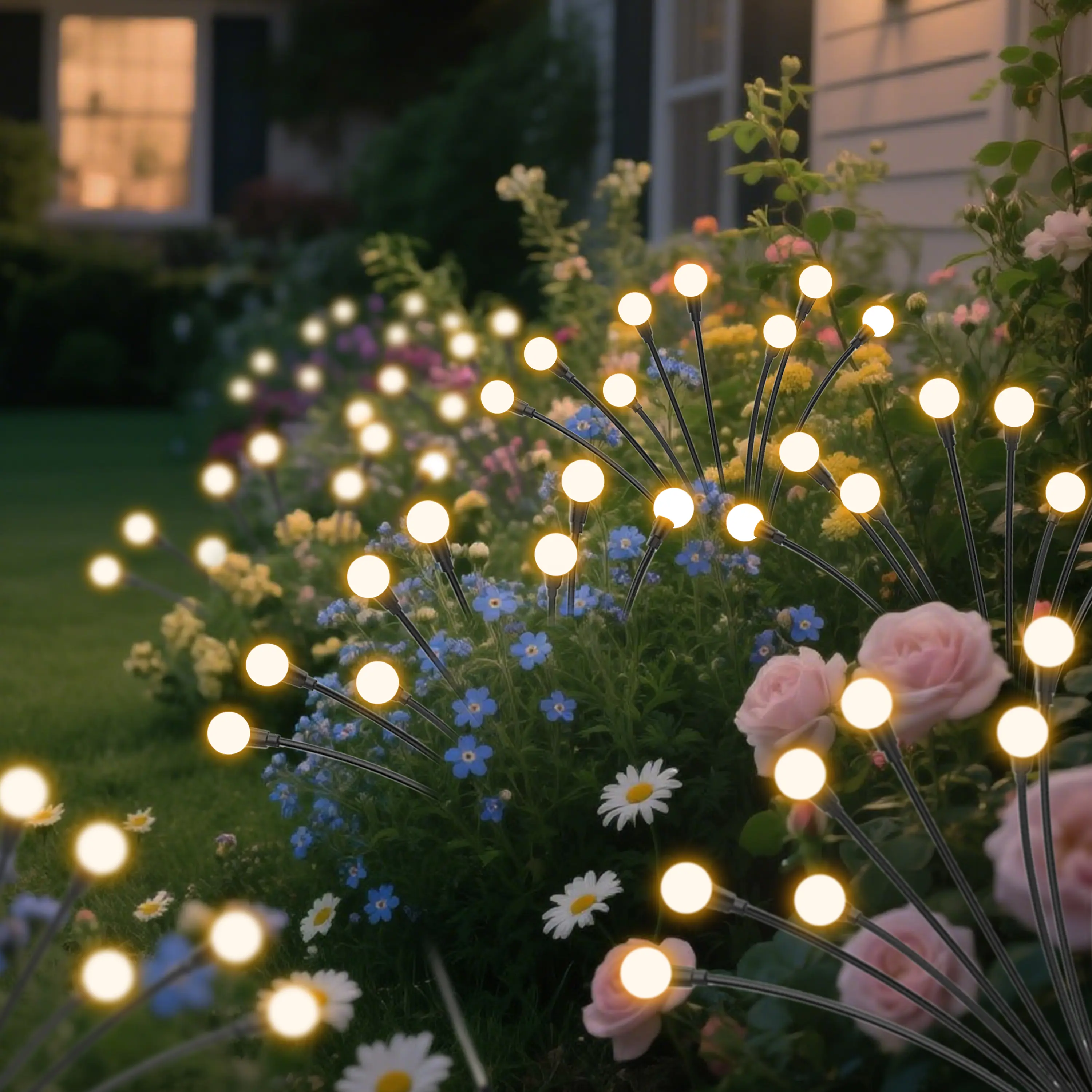 Solar Outdoor Lights - 6/8/10-LED Ground Plug Firefly Lawn Lights, Smart Lighting for Garden Pathway Decoration and Holiday Gifting
