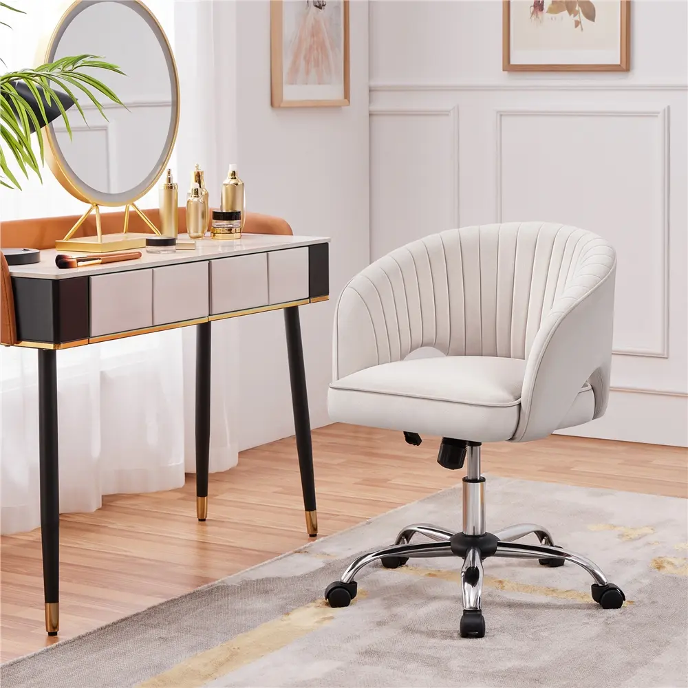 Yaheetech Velvet Swivel Office Chair - Tufted Barrel Back, Rolling Modern Upholstered Chair for Home Office, Vanity Use, Vanity Chair