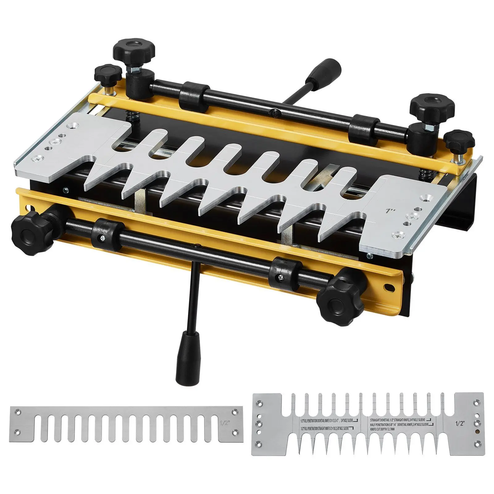 VEVOR Aluminum Alloy Dovetail Jig, 12-In Cast Aluminum Router Jig with Adjustable Knob, 3 Templates, 4 Router Bits, Corrosion-Resistant for Woodworkers’ Furniture Making & Precise Cuts, Cabinets