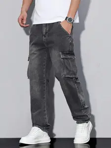 Live unbridled Men's casual loose straight-leg denim trousers with pocket