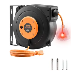 VEVOR Retractable Extension Cord Reel, 75 FT, Heavy Duty 14AWG/3C SJTOW Retractable Power Cord with Lighted Triple Tap Outlet, 13 Amp Circuit Breaker 180 Swivel Bracket for Ceiling or Wall MountVEVOR Super Brand Day