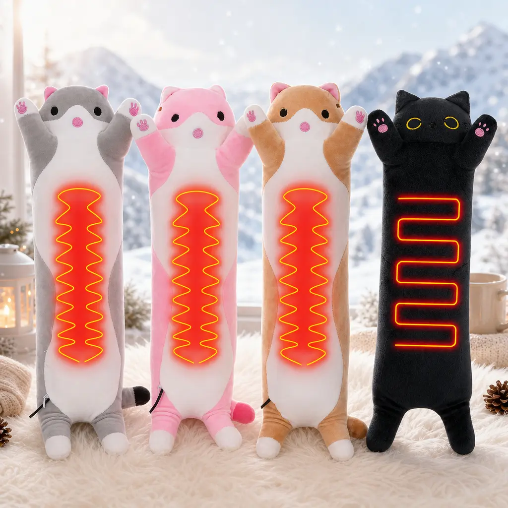 Heated Long Leg Cat Plush Pillow, USB Warm Heating Stuffed Doll, Cozy Winter Companion, Holiday Gift for Her, Christmas Valentine Birthday Present