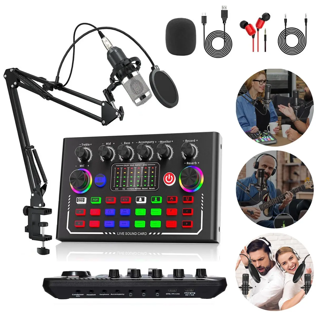 F009 Streaming Audio Mixer with voice converter, multiple live sound effects, digital mixing console, Studio Mixer, Sound Control Mixer for podcast equipment, karaoke, gaming, live streaming, PC/Mac/smartphone recording