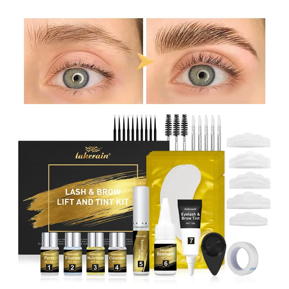 lakerain 1 Set Lash & Brow Lift and Tint Kit At-Home Salon-Quality Lash Curling Set, Eyelash Tint Kit, Includes 5 Silicone Pads & Complete Tools, Long-Lasting Waterproof Results, Easy DIY for Defined Eyes, Ideal for Home Care Styling, Eyebrow Tint