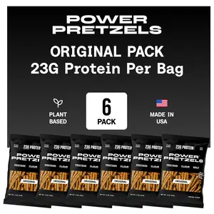High Protein Pretzel Sticks, 23g Protein per Bag Dairy Free, Savory and Crunchy Low Calorie Snack for Active Adults, Great for Gym, Work, or On-the-Go, 2 oz (6 Pack)