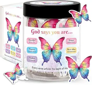 Positive Butterfly Bible Verses Jar with 60 Christian Affirmation Cards, Christian Gifts for Women, God Says You Are, Faith-Based Religious Spiritual Butterfly Gifts for Women Adults, Teens
