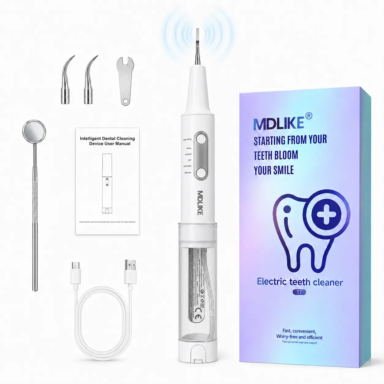 Water-Assisted Tartar Remover, Electric Dental Scaler for Plaque and Calculus Removal with Water Spray Feature, Teeth Cleaner with LED Light, 3 Cleaning Modes, Rechargeable Cordless Teeth Cleaning Kit for At-Home Oral Hygiene Care