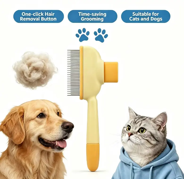 2-Pack Self-Cleaning Pet Hair Removal Comb for Dogs & Cats – Stainless Steel Teeth for Shedding, Mats & Tangles, Works on Long & Short Hair