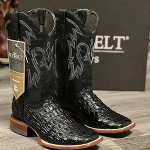 070 Lomo Embossed Black Color Botas Vaqueras de Mexico Western Boots Cowhide