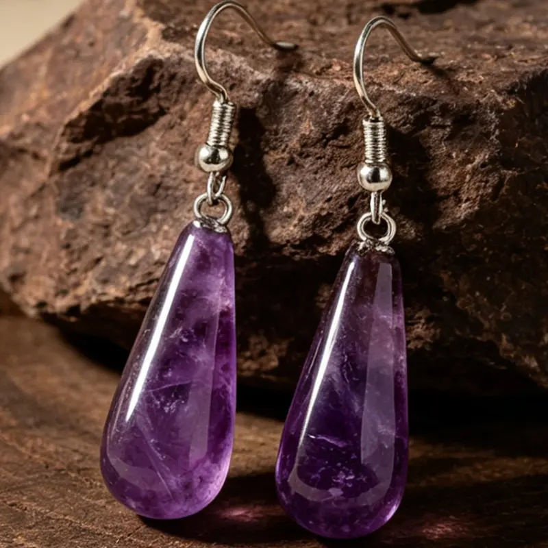Colorful Natural Stone Teardrop Pendant Earrings, Bohemian Style, Boho Chic Crystal, Daily Wear, Women's Birthday Gift, Crystal Setting, No Choking Hazard, Ear Crystals