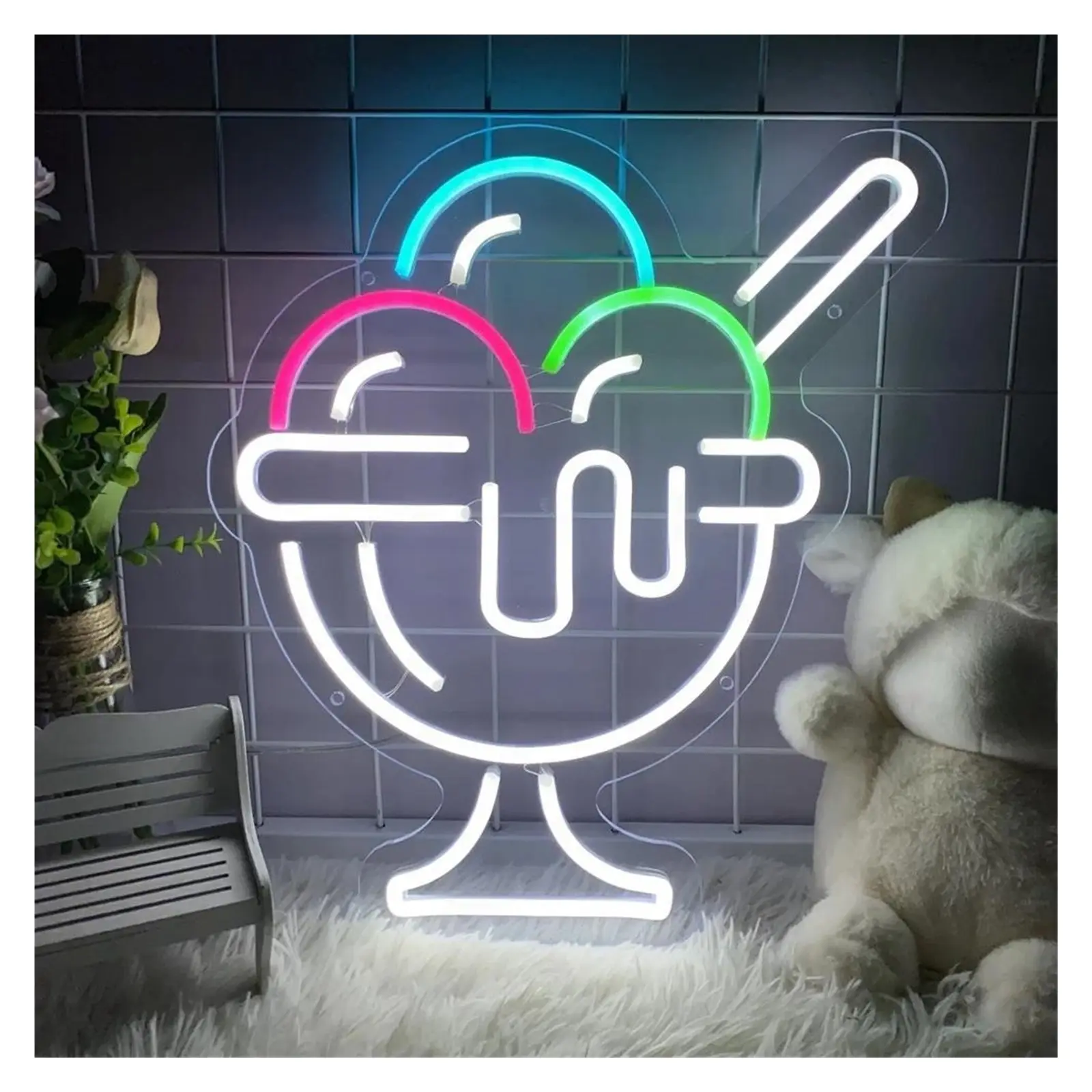 Sign Illuminated USB Powered Ice Cream Neon Lights Welcome Sign For Restaurants, Cafes, And Home Decor Lamps Wall Art Decoration 35cm×40cm