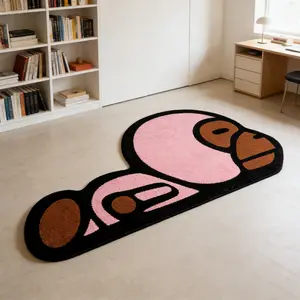 Ins style monkey shaped irregular floor mat, Animal Printed Rug, bedroom bedside anti slip and absorbent foot mat, e-sports room personalized matching mat suitable for trendy play space/men's bedroom thick, soft and easy to clean
