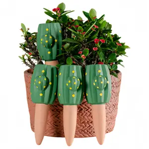 4-Pack Self Watering Stakes with Cute Designs, Terracotta Automatic Plant Watering Spikes for Vacation Care, Indoor Outdoor Potted Plants in Home Garden Office, Prevents Over/Under Watering for Healthy Greenery