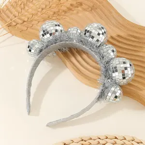 Women's Disco Ball Hairband, Bling Hair Headband, Vintage Silver Color Mirror Ball Headwear Accessory Fringe, Perfect for Music Festivals & Parties