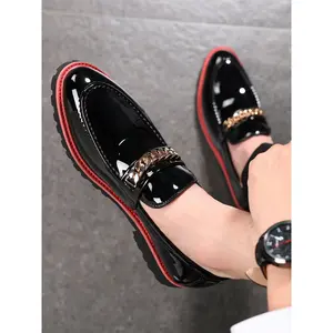 Men's Leather Waterproof Slip-On Flat Penny Loafers, Classic Round Toe Casual Work Shoes, Comfortable and Durable Black Footwear for Daily Wear