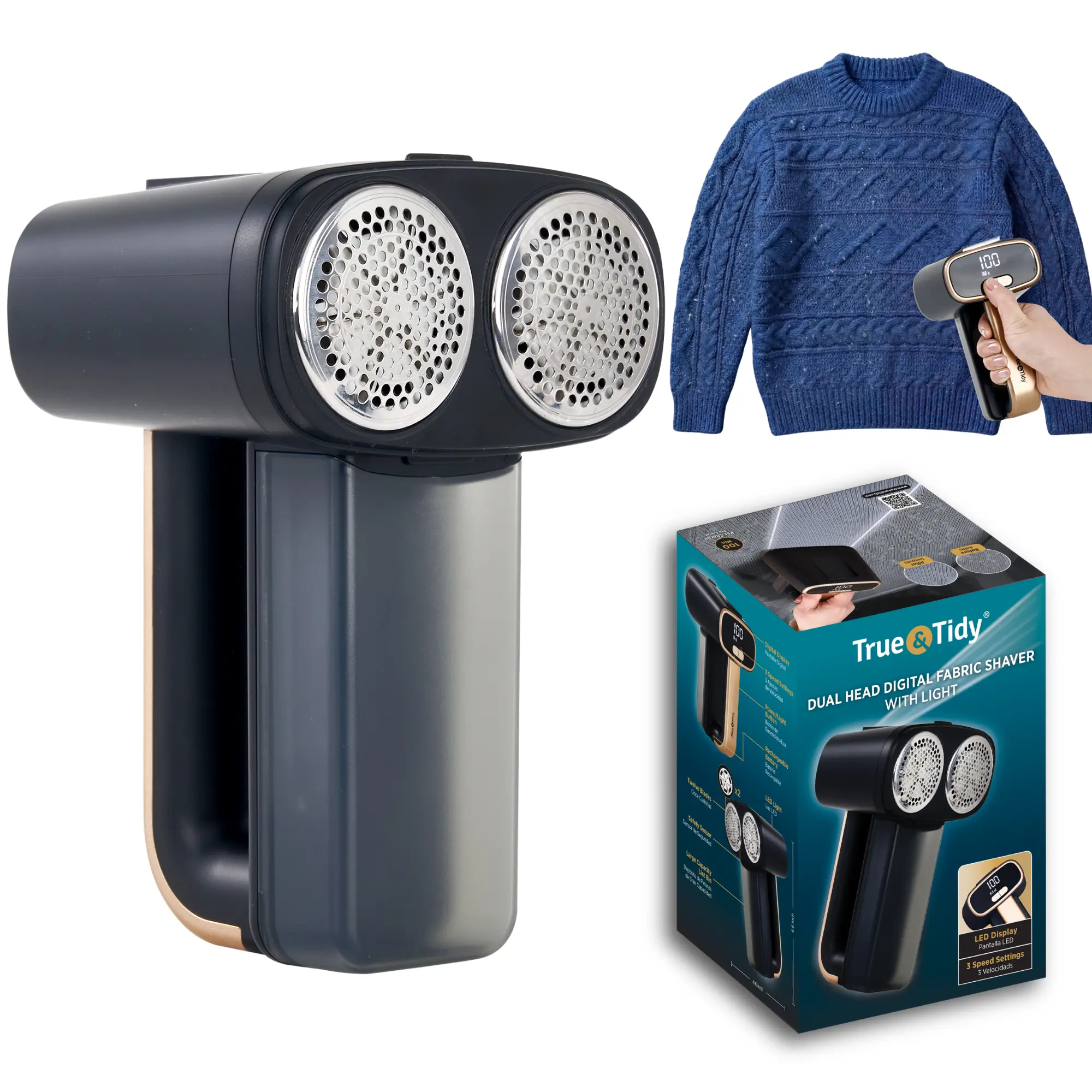 True & Tidy Dual Head Digital Fabric Shaver With Light