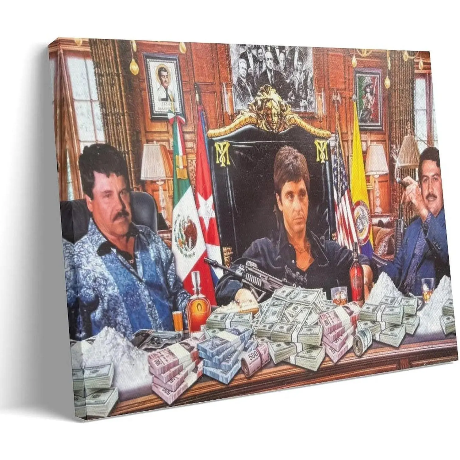 Vintage Gangster Style Canvas Wall Art, Bold Money Office Scene Poster, Retro Crime Inspired Room Decor, Unframed Canvas Poster or Framed Canvas Wrap