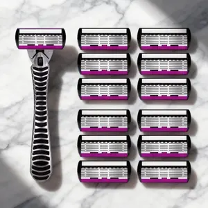 Premium Mens 6 Layer German Stainless Steel Razor Blades Compatible Mach Shaver Sharp Smooth Comfortable Shaving Replacement Cartridges For Beard Mustache Facial Hair Daily Grooming