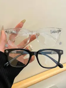 2 Pairs Vintage Square Non-Prescription Glasses, Unisex, Stylish Square Frames, Luxury Cross Design, Anti Blue Glasses, Blue Light Blocking, Lightweight Fashionable Glasses, Lightweight Eyewear, Travel Sty