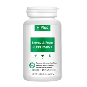 HiPlus Energy-Focused Peppermint — Sugar-Free Supplement. Contains natural caffeine, L-theanine, vitamins B6 and B12, and plant-derived purine