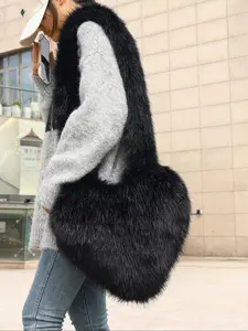 Women's Fashionable Plush Heart Shaped Crossbody Bag, Casual Versatile Shoulder Bag for Daily Used, Trendy All-match Commuter Bag