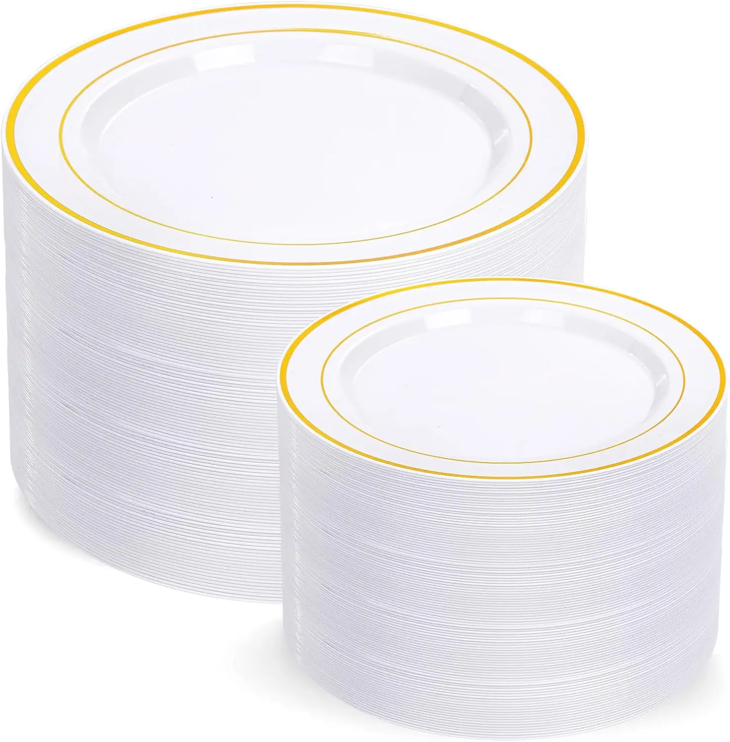 I00000 200 Pcs Gold Plastic Plates - Disposable Party Plates Include 100 Dinner Plate and 100 Elegant Dessert Plate Perfect for Party, Holiday, Wedding & Birthday Fancy Disposable Dinnerware Party Tableware Supplies