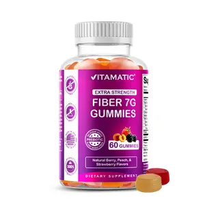 Vitamatic Prebiotic Fiber Gummies 7G Extra Strength - 60 Gummies, Natural Berry, Peach & Strawberry Flavors, Zero Sugar Added, Dietary Supplement