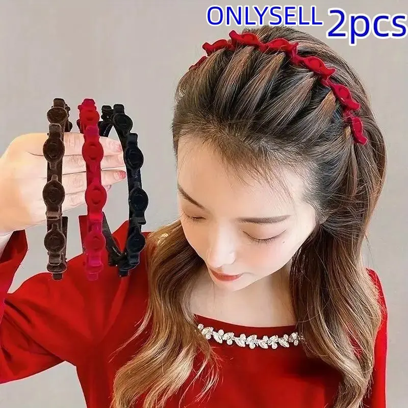 2 Piece Set Luxurious Velvet Hair Clips, Versatile Trendy Headband, No Slip Headbands, Anti-Slip Simple Hair Accessories, Vintage Style with Multiple Clips, Hair Bows Headbands, Hairclip Headband
