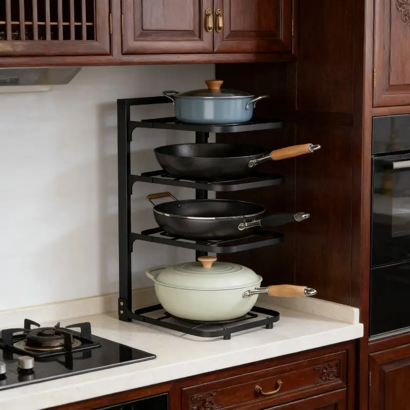 Adjustable Pot Rack Organizer, Kitchen Stainless Steel Pot Storage Rack, Multi-Layer Household Pot and Pan Organzier for Kitchen