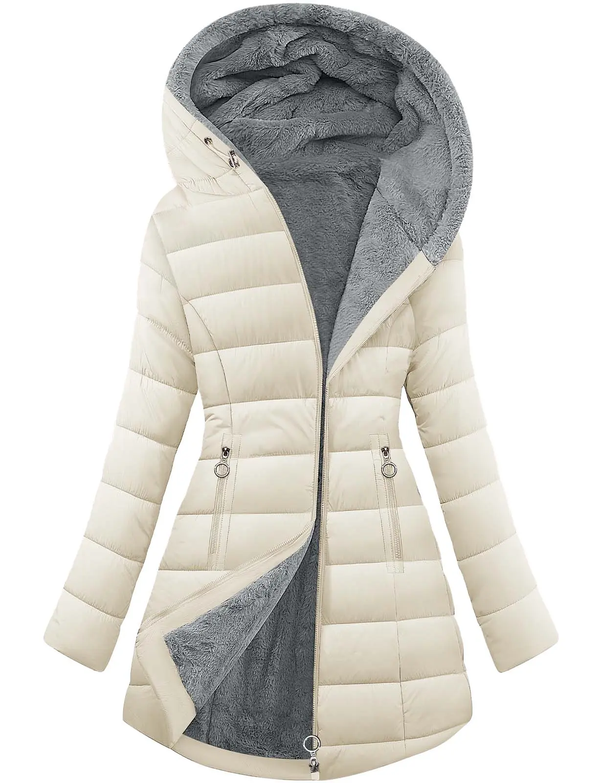 Women's Winter Windproof Fur Warm Slim Fit Down Jacket - Waterproof Long Ski Coat for Commuting Style Tops