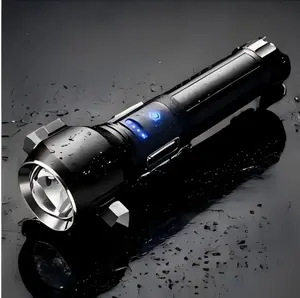Heavy-Duty Metal Tactical Flashlight, USB Rechargeable LED Torch with Emergency Window Breaker & Seatbelt Cutter for Camping, Tactical Accessories