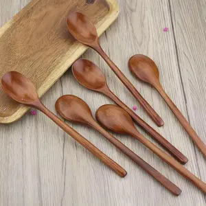6pcs wooden spoons, reusable spoons, long spoons, Wooden Spoon Set, Kitchenware, suitable for afternoon tea, family use, travel, and dinner parties