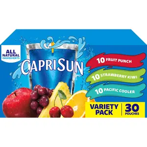 Capri Sun Variety Pack, Fruit Punch, Strawberry Kiwi And Pacific Cooler, 6 Fl Oz Pouches, 30 Pack