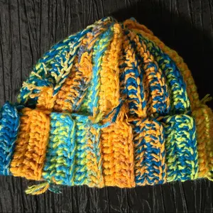 Chunky Scrap Beanie - Colorful Knitted Beanie with Multiple Sleeves and Ties, Ideal for Cold Weather