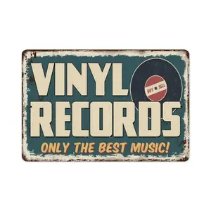 12x8 inch Vintage Vinyl Records Metal Aluminum Sign - Only The Best Music Retro Rustic Wall Decor for Bar, Man Cave, Music Room, Home - Buy Sell Vinyl Record Shop Sign for Music Lovers