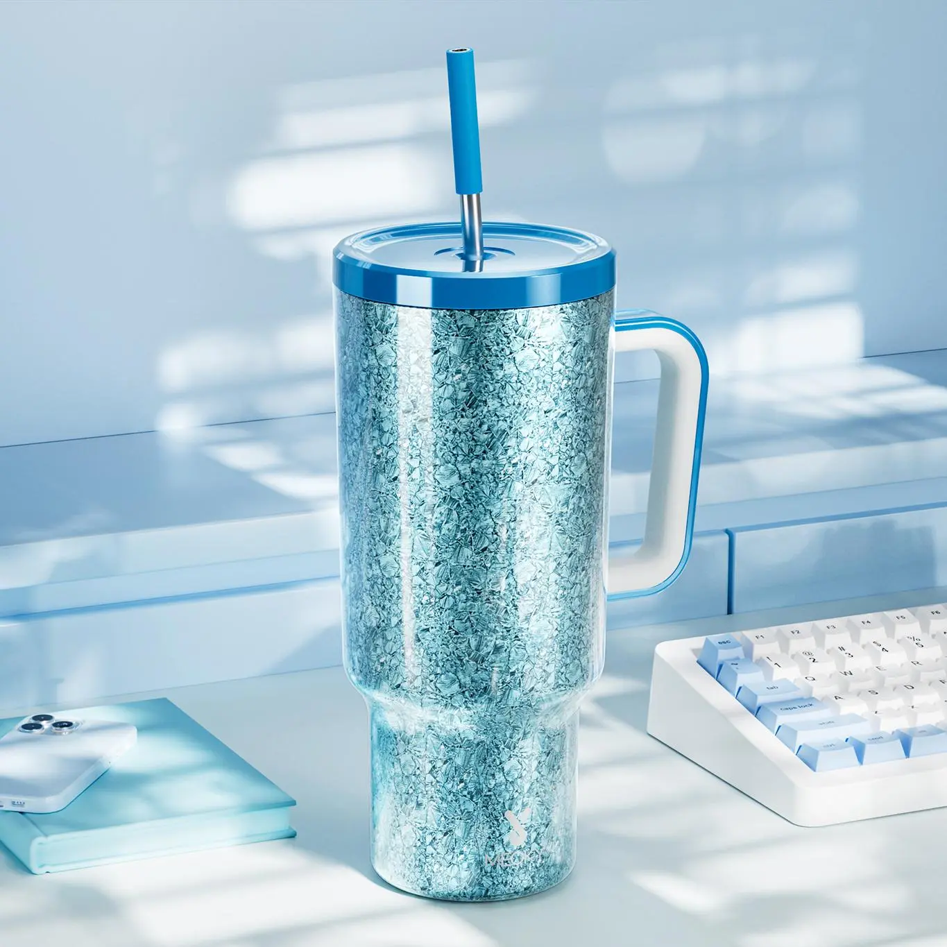 40oz Rhinestone Decor Leakproof Tumbler with Straw, Handle & Lid, Portable Leak-proof Cup, Stainless Steel Vacuum Flask, Drinkware Flasks, Modern Drinking Cup for Home, Office, Outdoor, Christmas Gift Ideas, Insulated Bottle, Insulated Mug