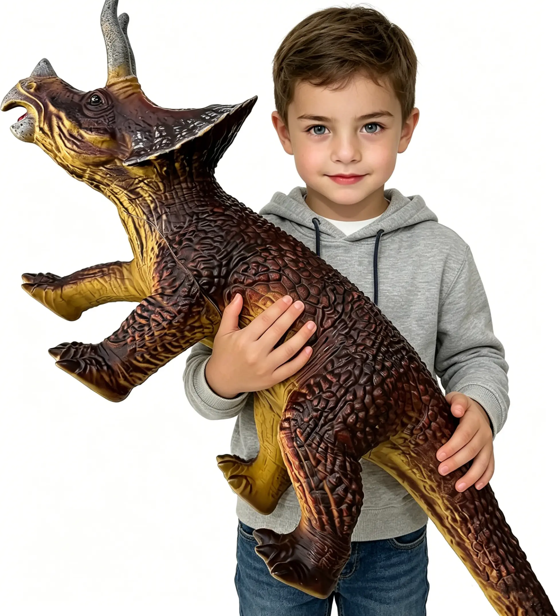 Unisex 31-in Inflatable Giant Triceratops Dinosaur Toy, Fun and Playful Lifelike Look Soft Figure, for 3-12 Years Kids Outdoor Play, Dino Theme Party Decoration
