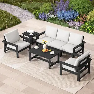SERWALL HDPE Outdoor Patio Furniture Set, 7-Piece Outdoor Sectional Patio Conversation Set, All Weather Outdoor Couch Set Patio Sofa Set for Deck