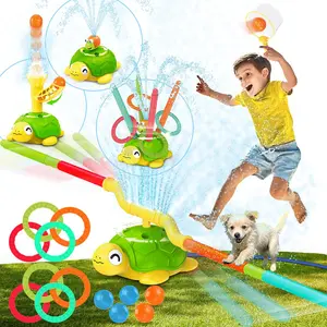4-in-1 Turtle Water Sprinkler Toys for Kids - Summer Oudoor Toy with Baseball Ringtoss Tubes - Outside Yard Lawn Backyard Park Garden Pool Games for Age 3 4 5 6 7 8 Year Old Toddlers Boys Girls Gifts