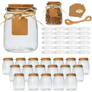 Mini Yogurt Jars 30 Pack, 7 oz Glass Favor Jars with Cork Lids, Pudding Containers with Lids, Mason Jar Wedding Favors Honey Pot with Label Tags and String
