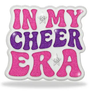 IN MY CHEER ERA Enamel Cheer Pin - Extra-Large Statement Pin with Pink Purple Glitter Letters & Faux Diamond Stars for Cheer Bags Backpacks Jackets