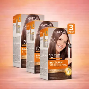 Kativa Brazilian Straightening Kit 3-Pack – 12 Weeks Frizz-Free, Salon Results at Home (Formaldehyde-Free) Haircare Hyaluronic