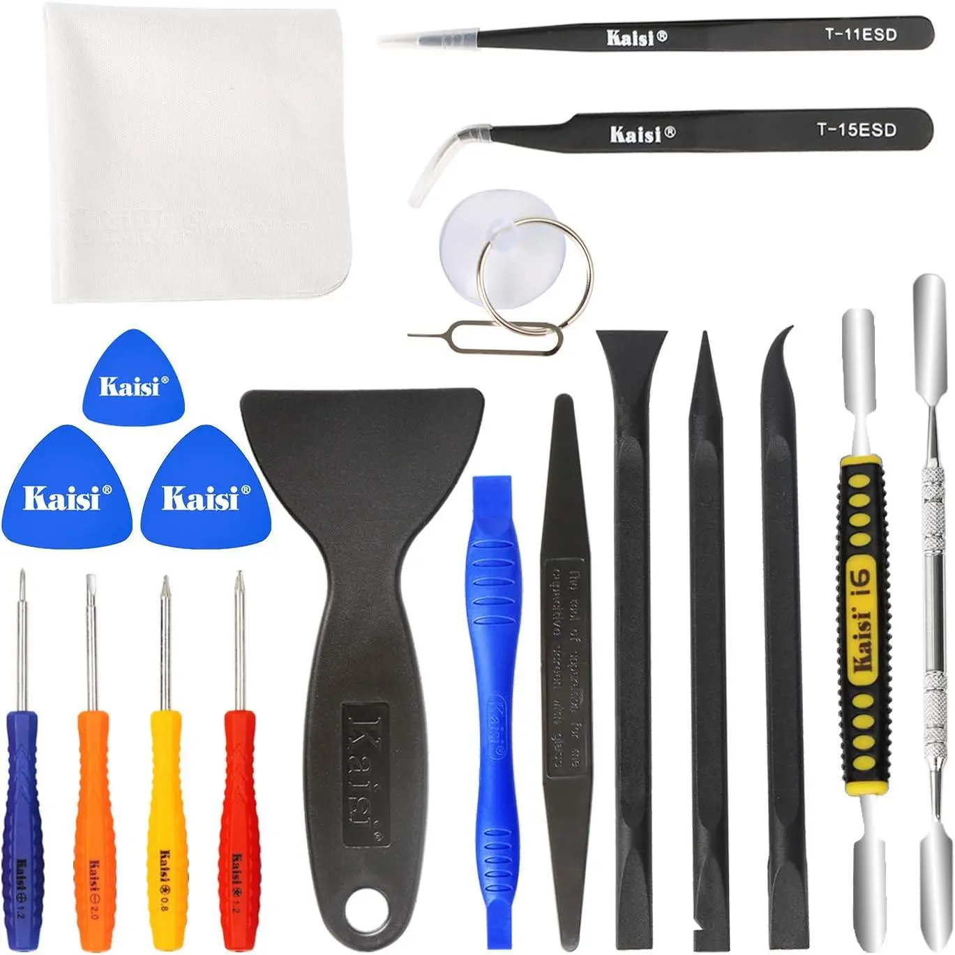 20-Piece Electronics Repair Kit - Non-Abrasive Nylon Spudgers, Anti-Static Tweezers, 2 Pry Tools, 1 Protective Film Tool, 1 Cloth for Cellphone, iPhone, iPad, LCD Screen, Laptops, 20 Pcs