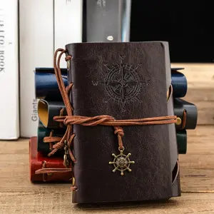 Vintage Leather Journal Notebook with Matte Finish and Plain Pages - Antique Pirate-Themed Nautical Compass Design Hardcover Writing Diary with Metal Clasp Closure and Spiral Ring Binder Notepad Durable Drawing Notebook Planner Notebook
