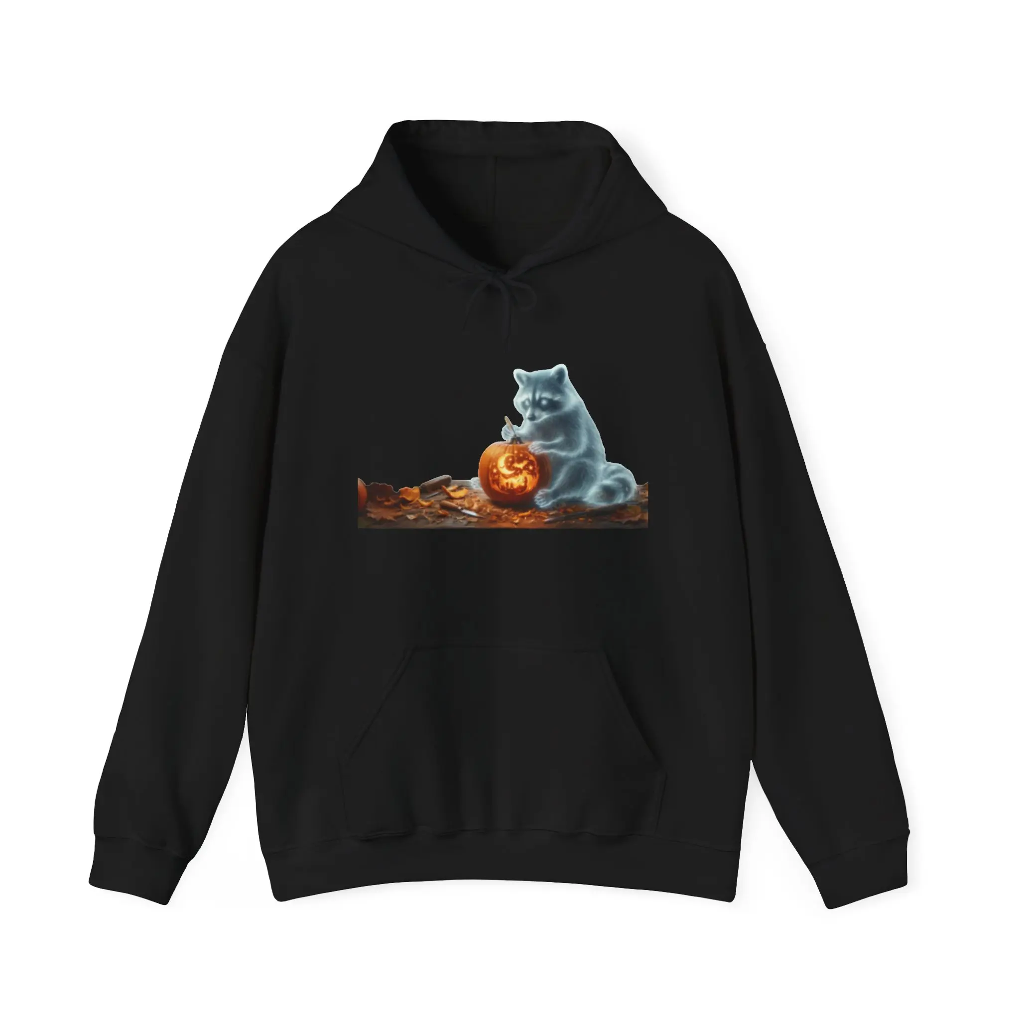 Ghost Raccoon Carving Pumpkin Hoodie | Halloween Pumpkin Cat Sweatshirt