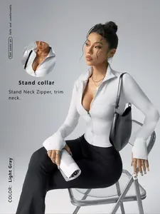 Women's Solid Color Zipper Jacket, Perfect for Yoga Gym Workouts Outdoor Sports, Comfortable Breathable Four-Season Jacket