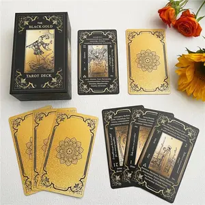 Black Gold Tarot Cards Set, Tarot Cards for Beginners with Meanings on Them, Tarot Cards Deck with Guide Book, Gold Gilded Edges