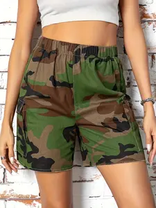 Women's Camouflage Print Biker Shorts with Elastic Waistband, Pocket Design, Durable and Stylish for Spring & Summer Casual Streetwear