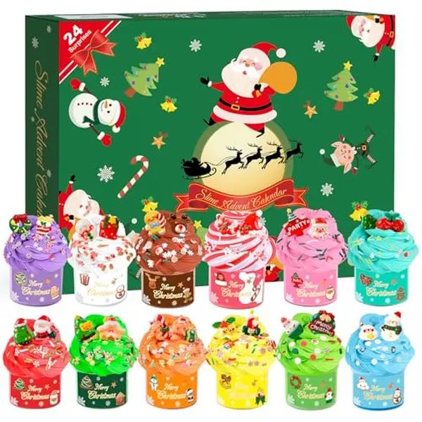 Advent Calendar 2026, Christmas Countdown 24 Days Advent Calendars,Stress Relief Toy Putty Slime Kit, Christmas Surprise Gift Toy for Kids Girls Boys